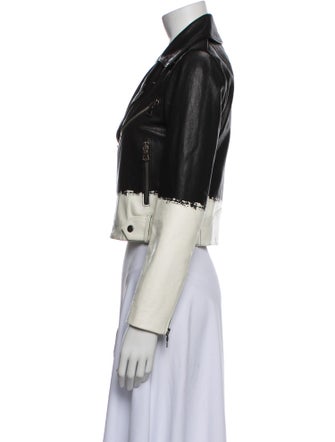Alice + Olivia Leather Colorblock Pattern Biker Jacket