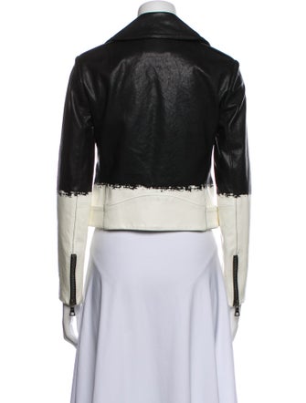Alice + Olivia Leather Colorblock Pattern Biker Jacket