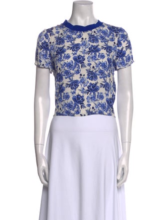 Alice + Olivia Floral Print Crew Neck Crop Top