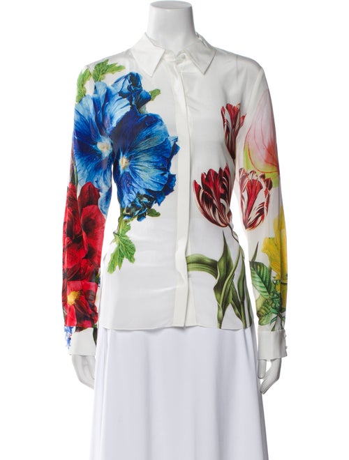 Alice + Olivia Silk Floral Print Button-Up Top
