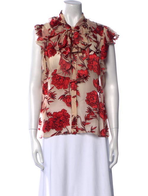 Alice + Olivia Floral Print Tie Neck Blouse