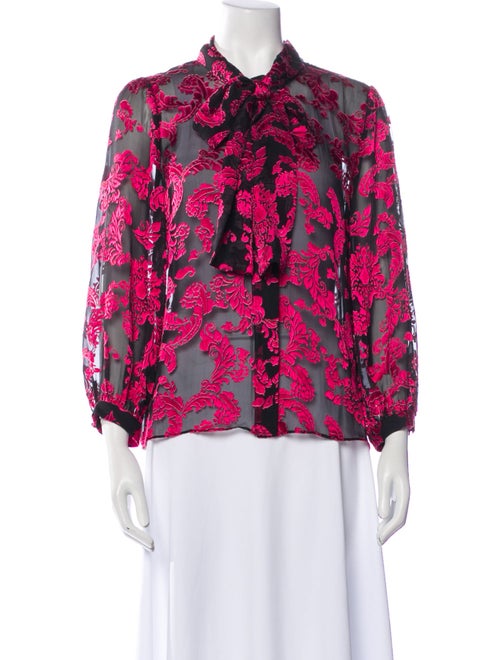 Alice + Olivia Floral Print Three-Quarter Sleeve Blouse