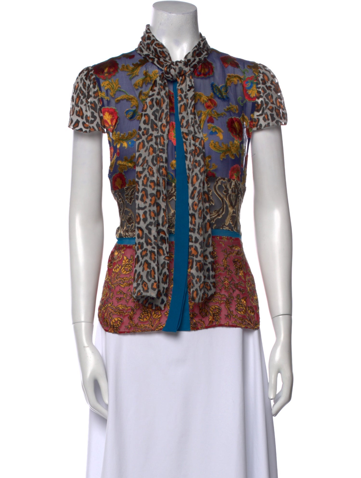 Alice + Olivia Printed Mock Neck Button-Up Top