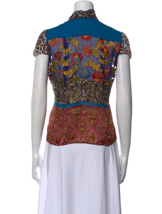 Alice + Olivia Printed Mock Neck Button-Up Top