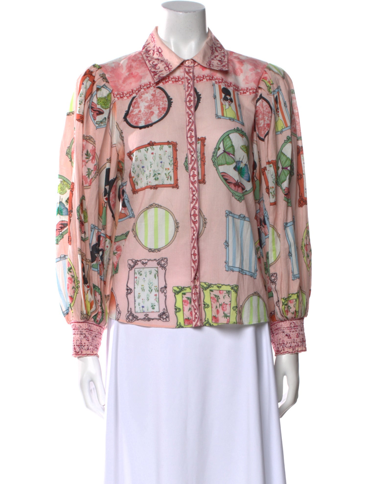 Alice + Olivia Printed Long Sleeve Button-Up Top