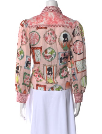 Alice + Olivia Printed Long Sleeve Button-Up Top