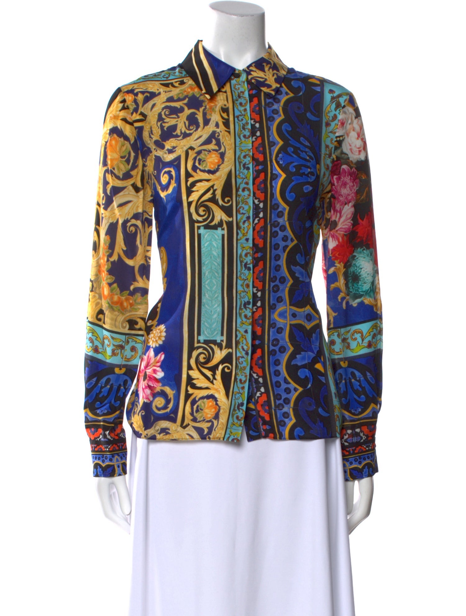 Alice + Olivia Silk Printed Button-Up Top