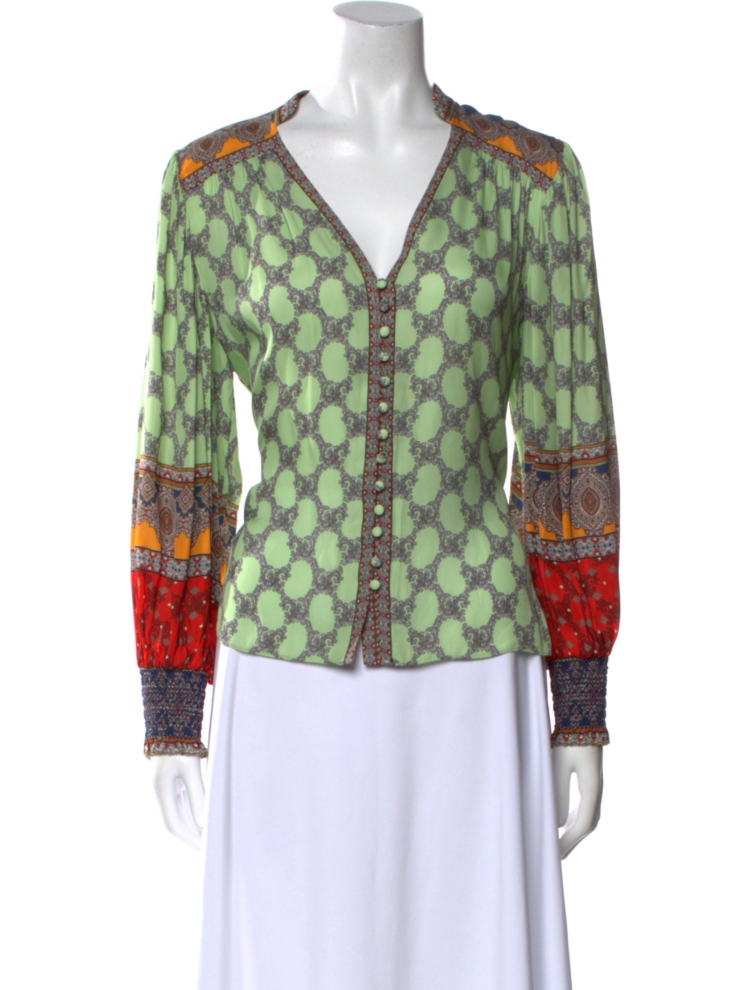 Alice + Olivia Printed V-Neck Blouse