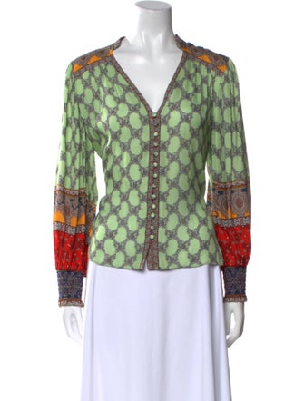 Alice + Olivia Printed V-Neck Blouse