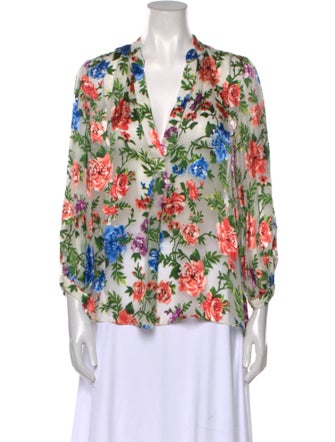 Alice + Olivia Floral Print V-Neck Blouse