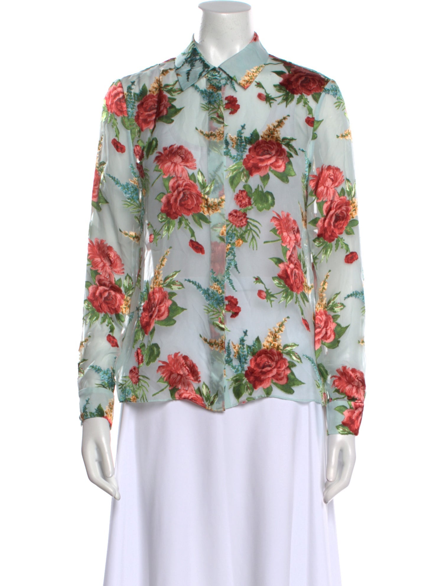 Alice + Olivia Floral Print Long Sleeve Button-Up Top