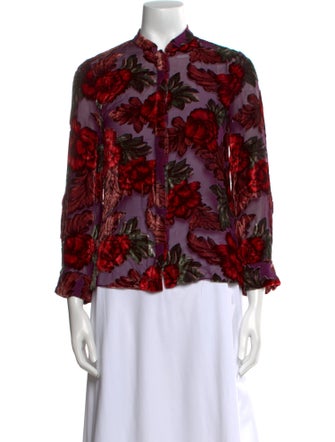 Alice + Olivia Floral Print Mock Neck Blouse