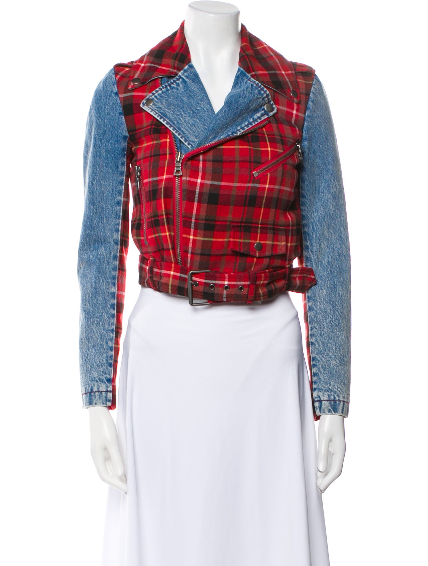 Alice + Olivia Plaid Print Denim Jacket w/ Tags