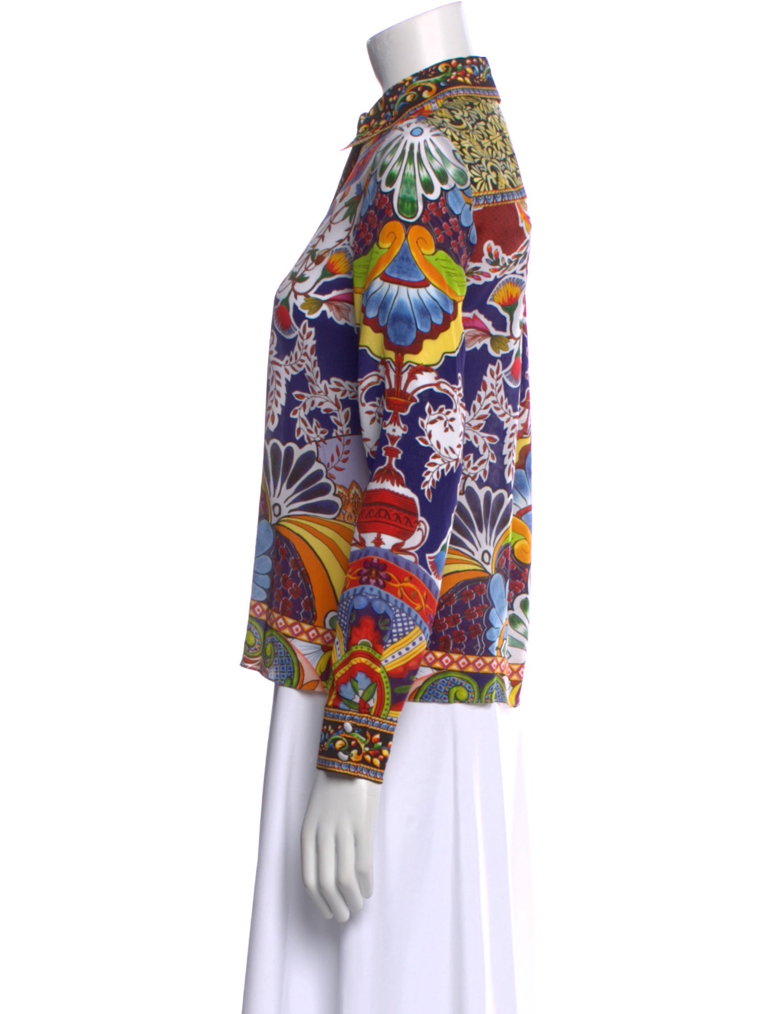 Alice + Olivia Silk Printed Button-Up Top