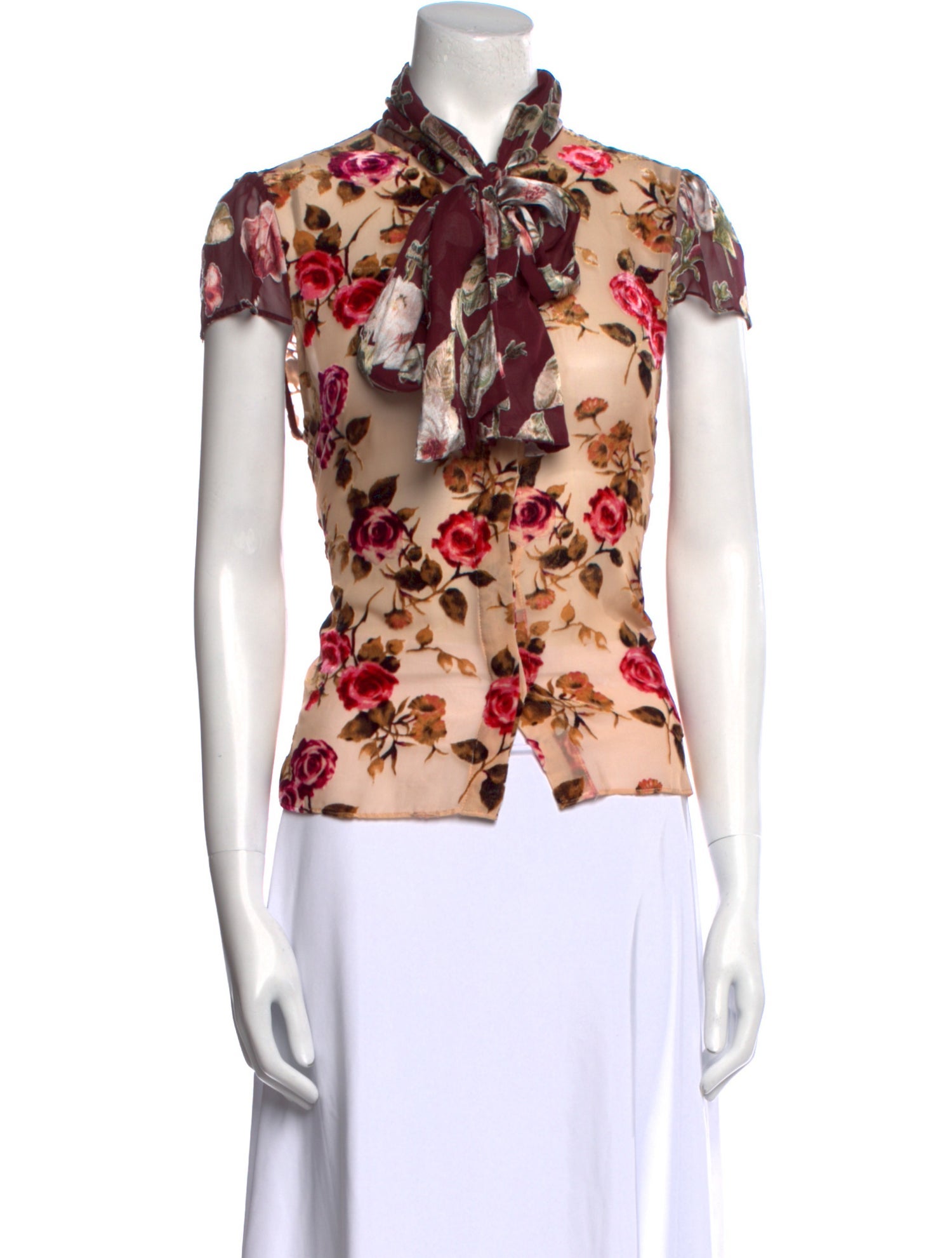 Alice + Olivia Floral Print Tie Neck Blouse