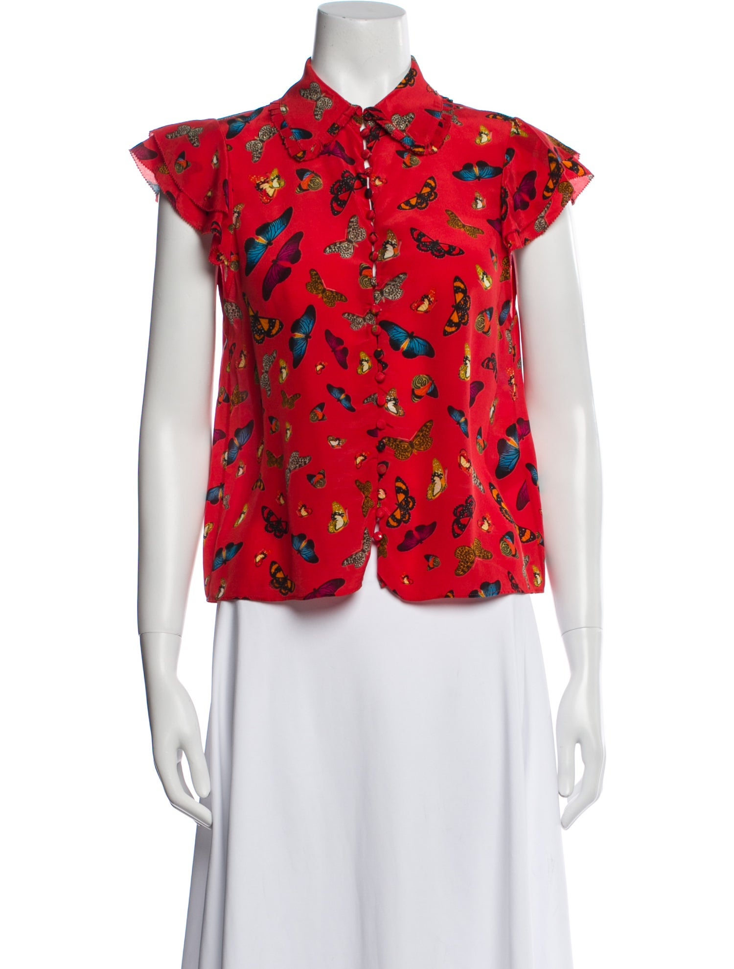 Alice + Olivia Silk Floral Print Button-Up Top