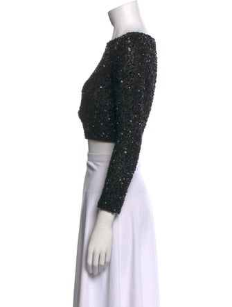 Alice + Olivia Scoop Neck Three-Quarter Sleeve Crop Top