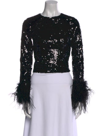 Alice + Olivia Crew Neck Long Sleeve Crop Top