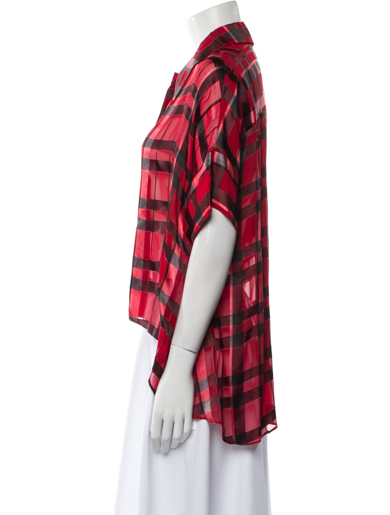 Alice + Olivia Plaid Print Short Sleeve Button-Up Top
