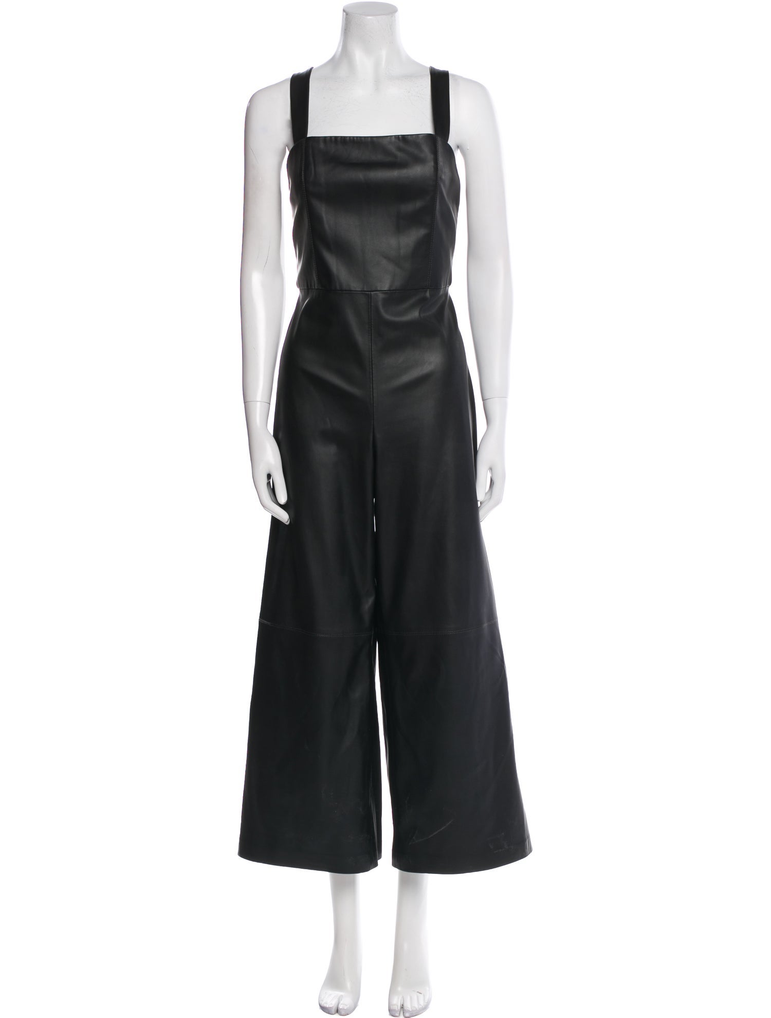 Alice + Olivia Faux Leather Square Neckline Jumpsuit