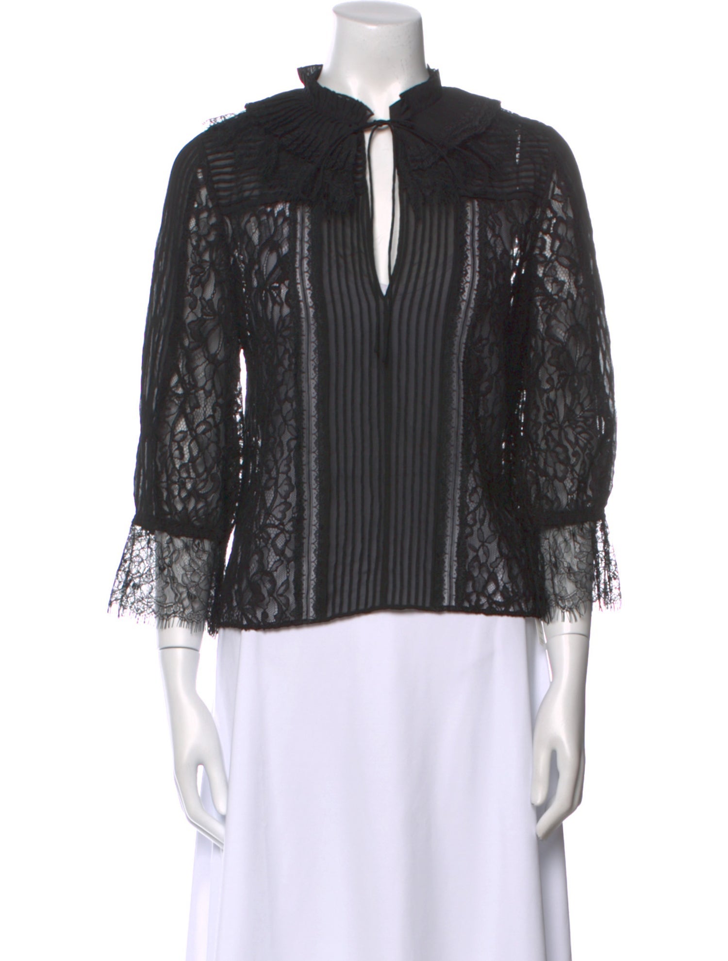Alice + Olivia Tie Neck Three-Quarter Sleeve Blouse
