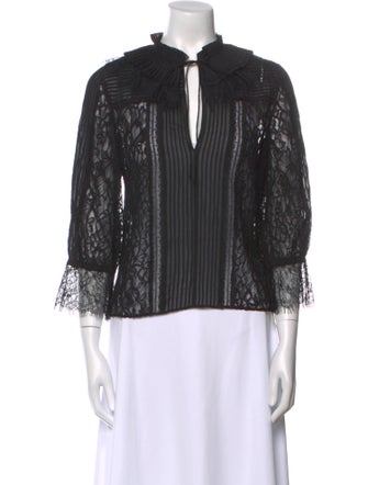 Alice + Olivia Tie Neck Three-Quarter Sleeve Blouse
