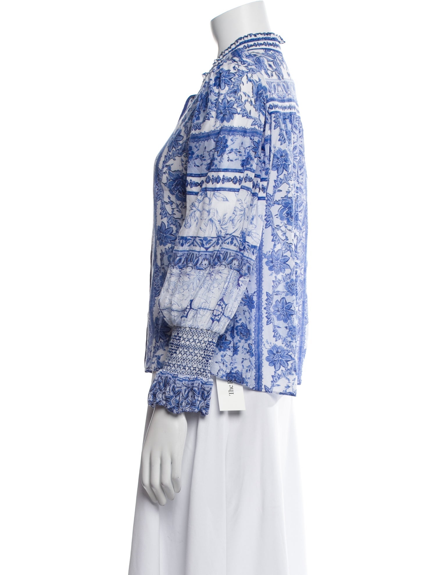 Alice + Olivia Printed Mock Neck Button-Up Top