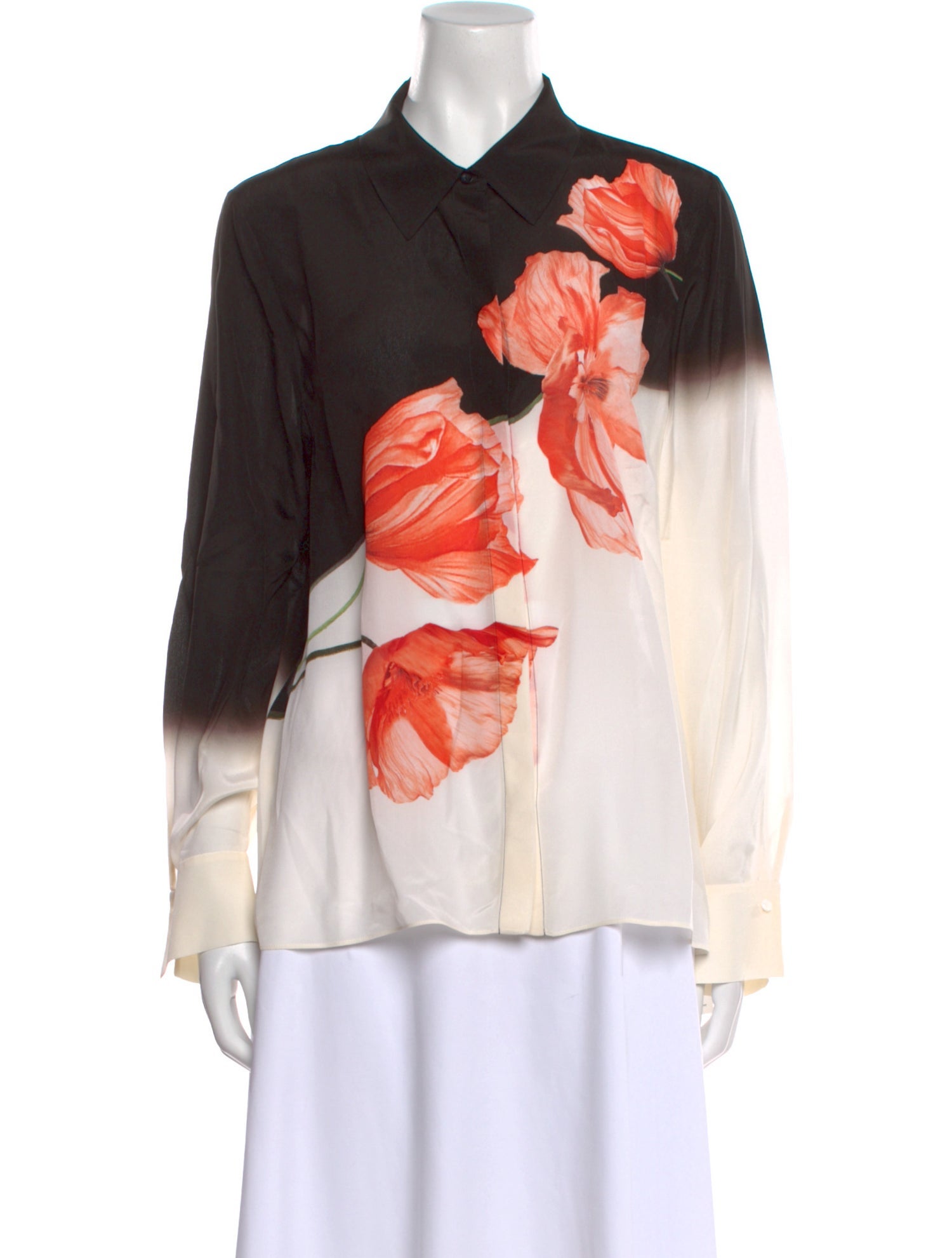 Alice + Olivia Silk Floral Print Button-Up Top