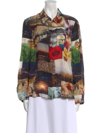 Alice + Olivia Silk Printed Button-Up Top