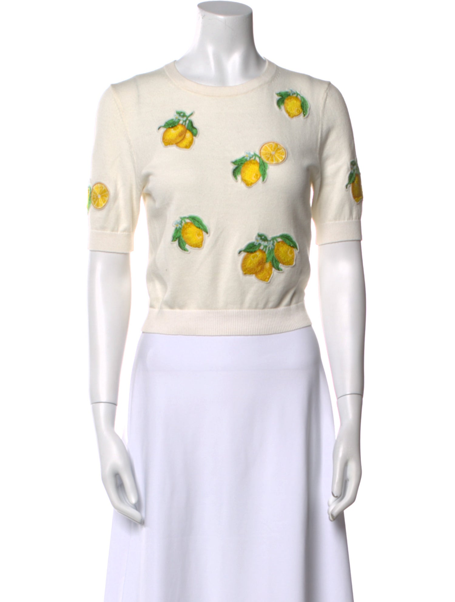 Alice + Olivia Graphic Print Crew Neck Crop Top