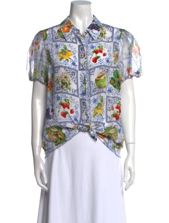 Alice + Olivia Silk Printed Button-Up Top