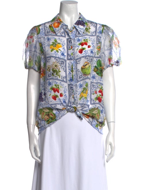 Alice + Olivia Silk Printed Button-Up Top