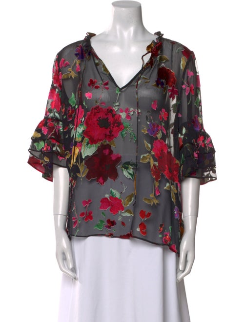 Alice + Olivia Floral Print V-Neck Blouse