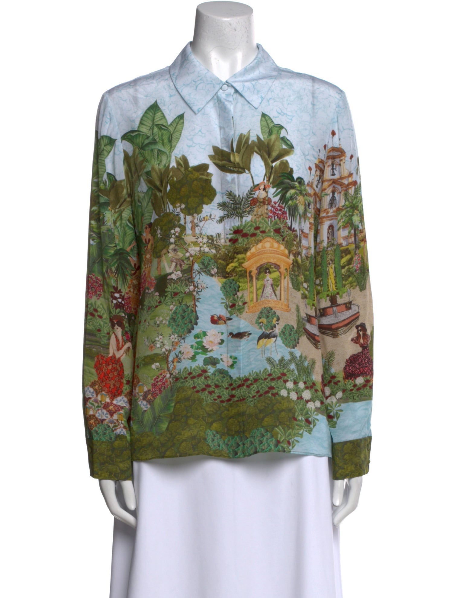 Alice + Olivia Silk Printed Button-Up Top