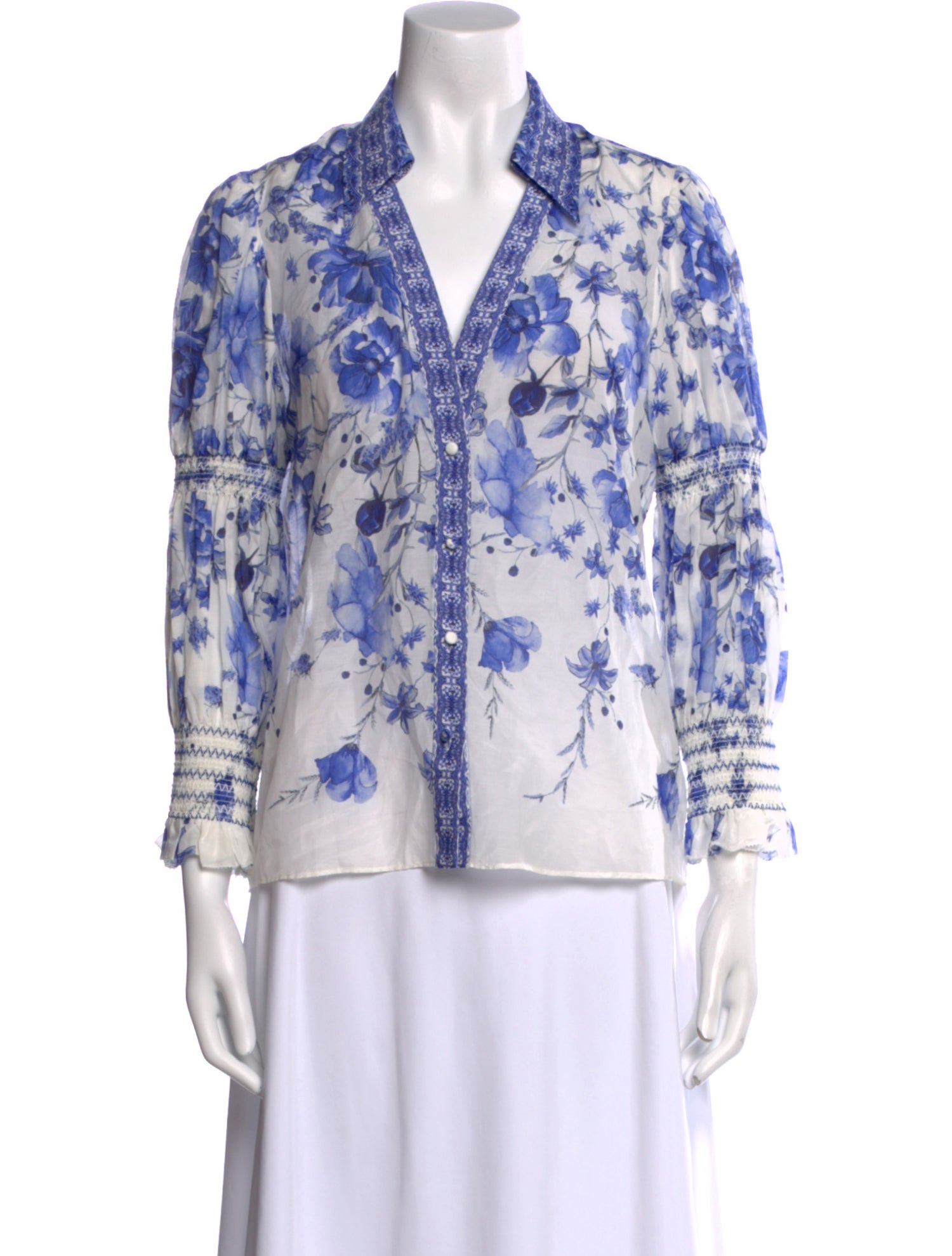 Alice + Olivia Floral Print Three-Quarter Sleeve Blouse