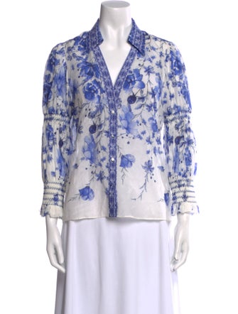Alice + Olivia Floral Print Three-Quarter Sleeve Blouse