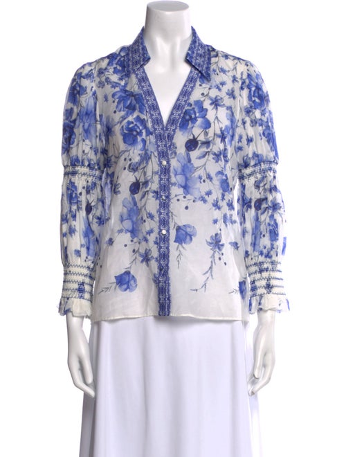 Alice + Olivia Floral Print Three-Quarter Sleeve Blouse
