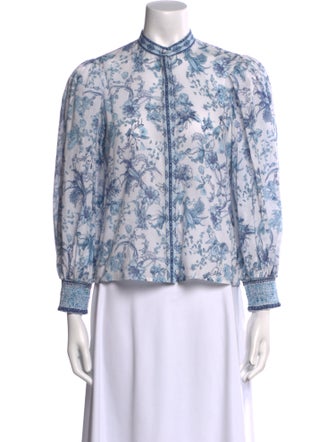 Alice + Olivia Floral Print Mock Neck Button-Up Top
