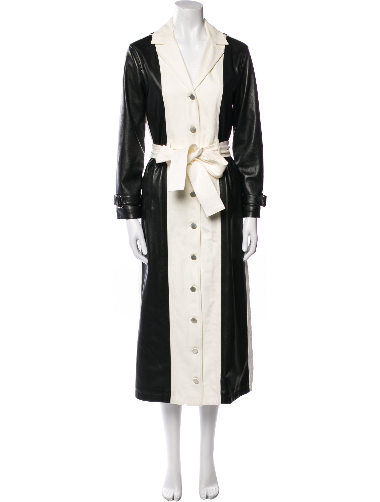 Alice + Olivia Faux Leather Colorblock Pattern Trench Coat