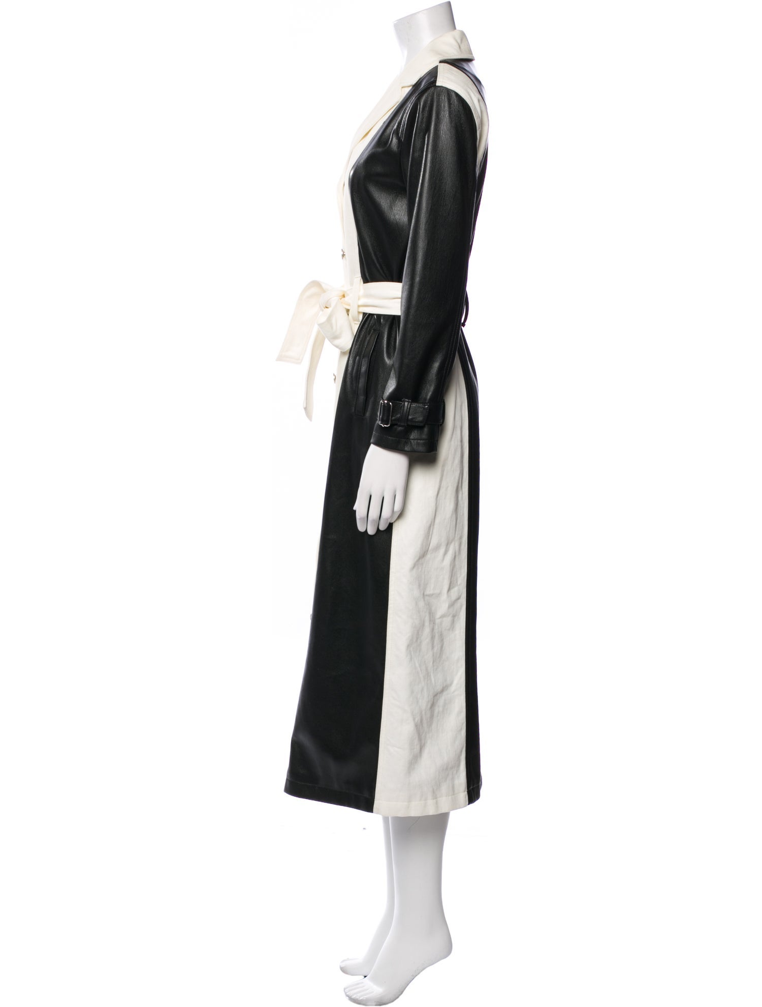 Alice + Olivia Faux Leather Colorblock Pattern Trench Coat