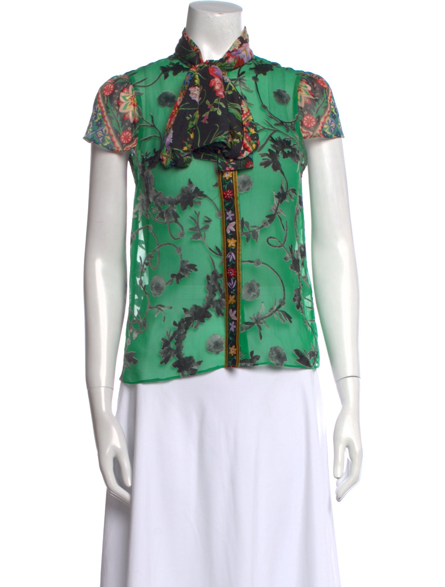 Alice + Olivia Silk Floral Print Button-Up Top