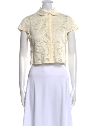 Alice + Olivia Lace Pattern Short Sleeve Crop Top