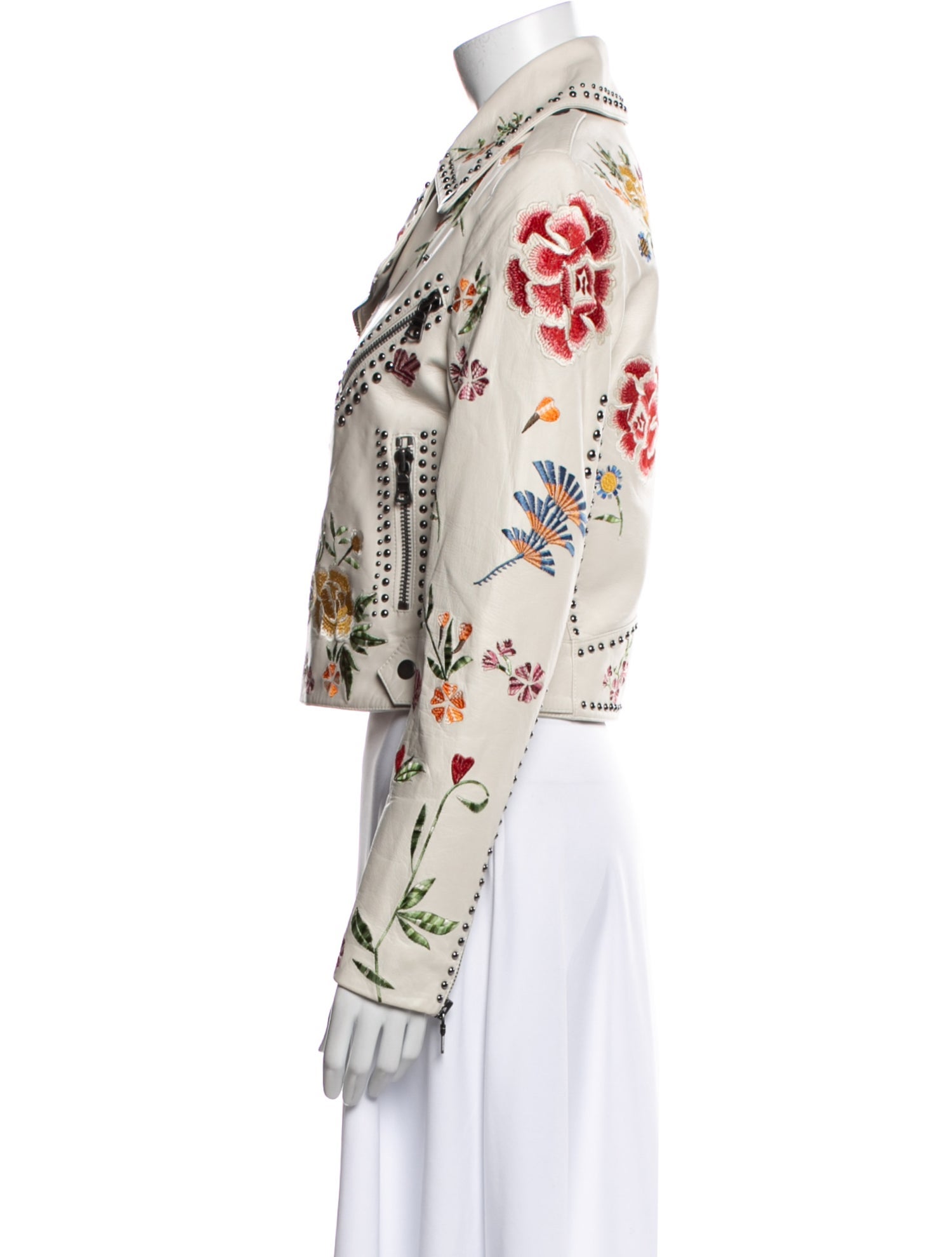 Alice + Olivia Lamb Leather Floral Print Biker Jacket