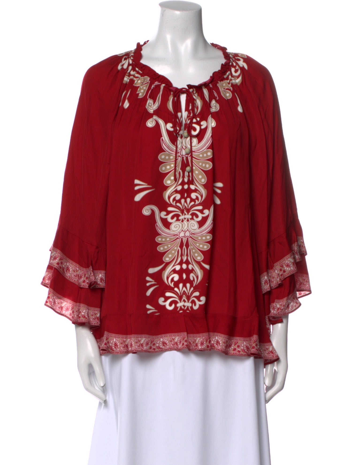 Alice + Olivia Printed Tie Neck Blouse