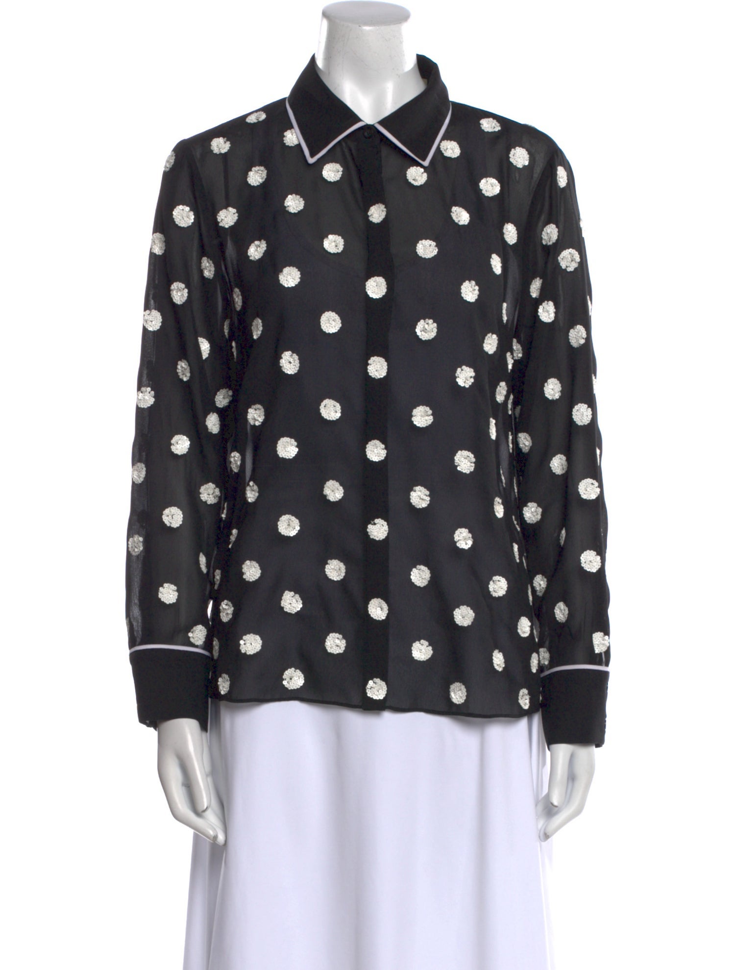 Alice + Olivia Polka Dot Print Long Sleeve Button-Up Top