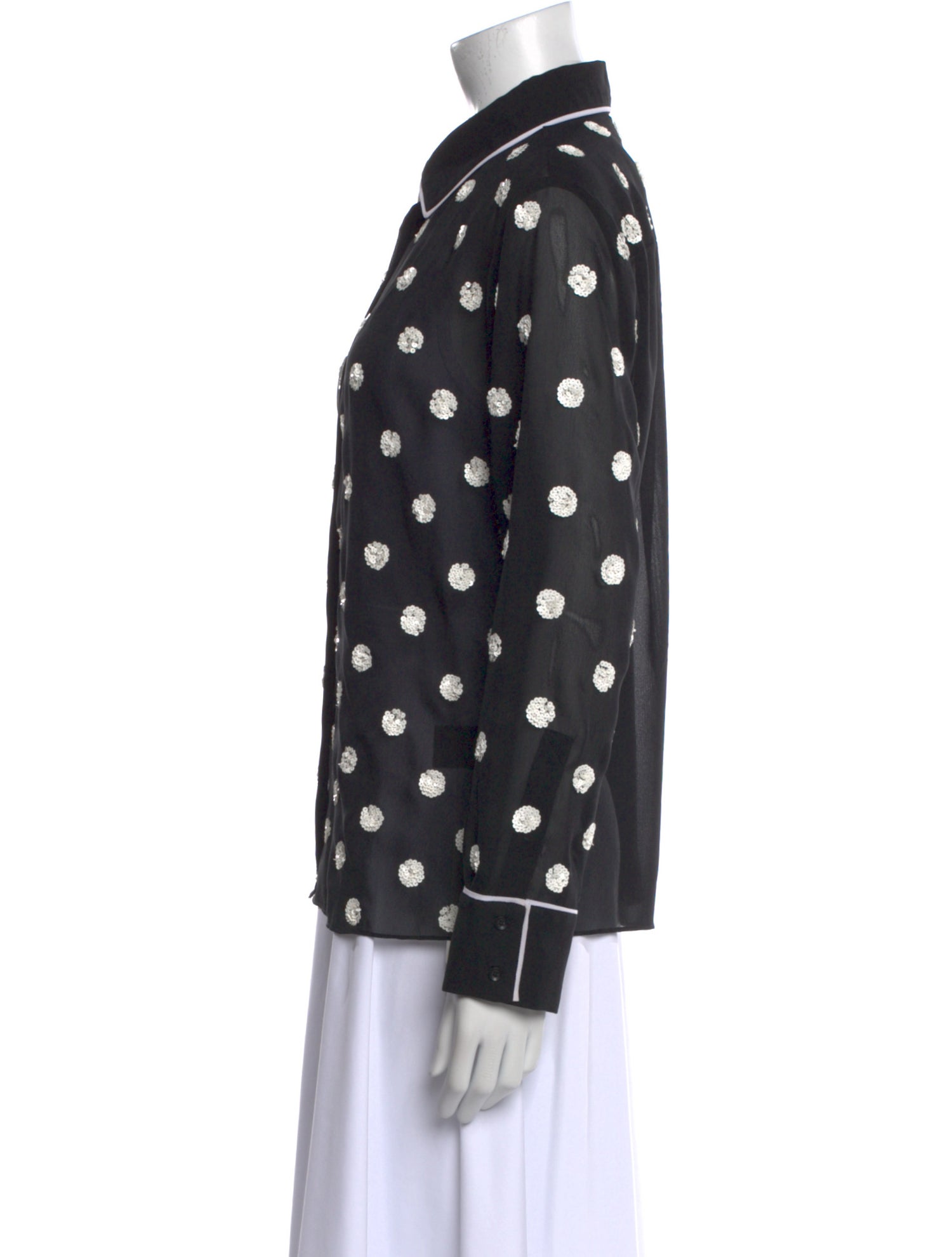 Alice + Olivia Polka Dot Print Long Sleeve Button-Up Top