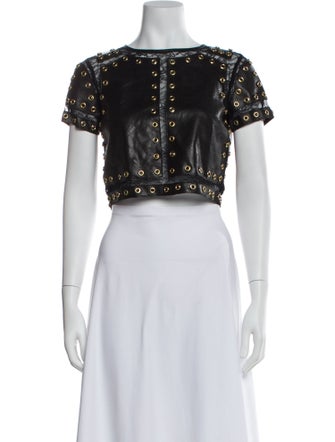 Alice + Olivia Lamb Leather Lace Pattern Crop Top