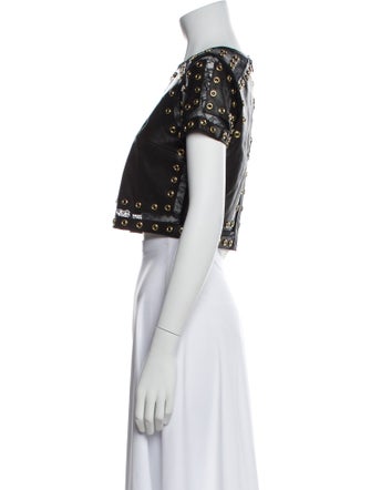 Alice + Olivia Lamb Leather Lace Pattern Crop Top