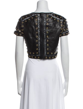 Alice + Olivia Lamb Leather Lace Pattern Crop Top