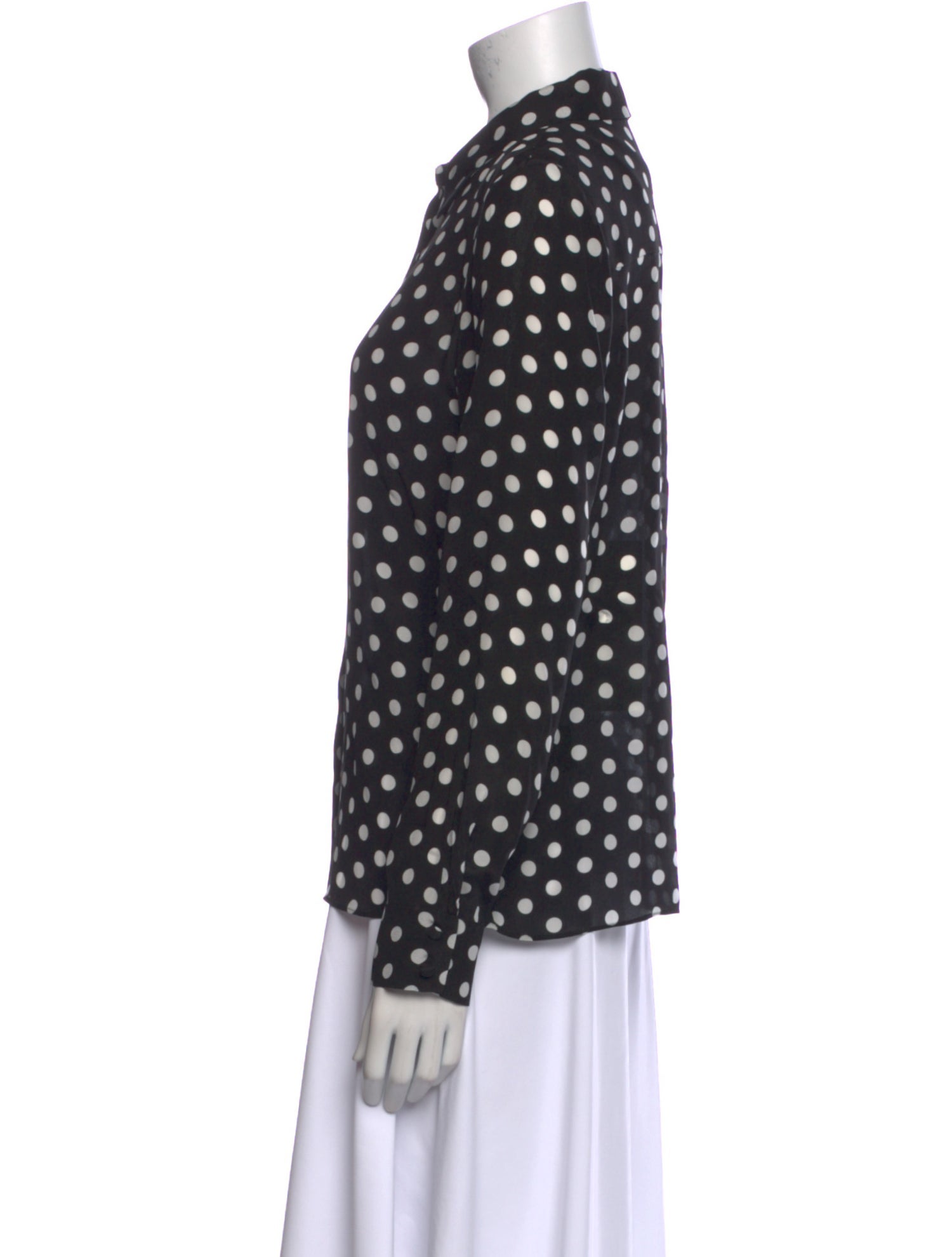 Alice + Olivia Silk Polka Dot Print Button-Up Top